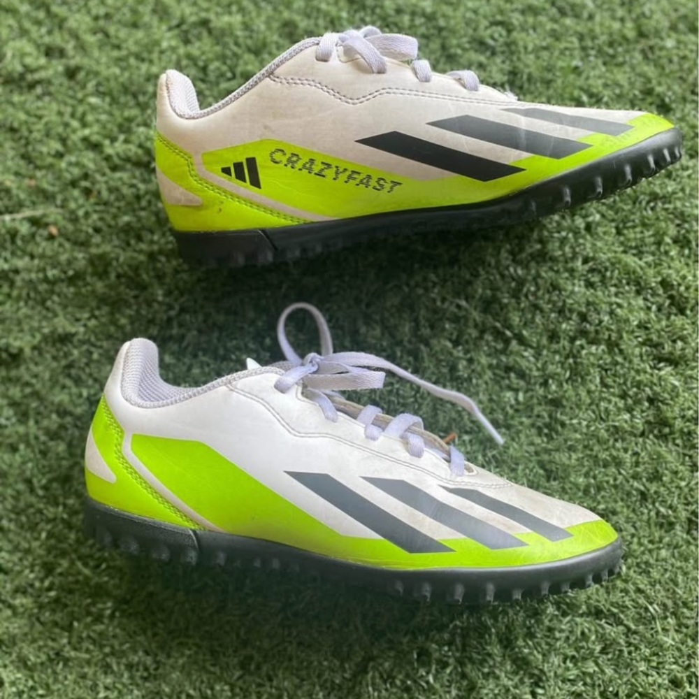 Adidas TURF Cleats Crazyfast  - 4 - White and Neon Green